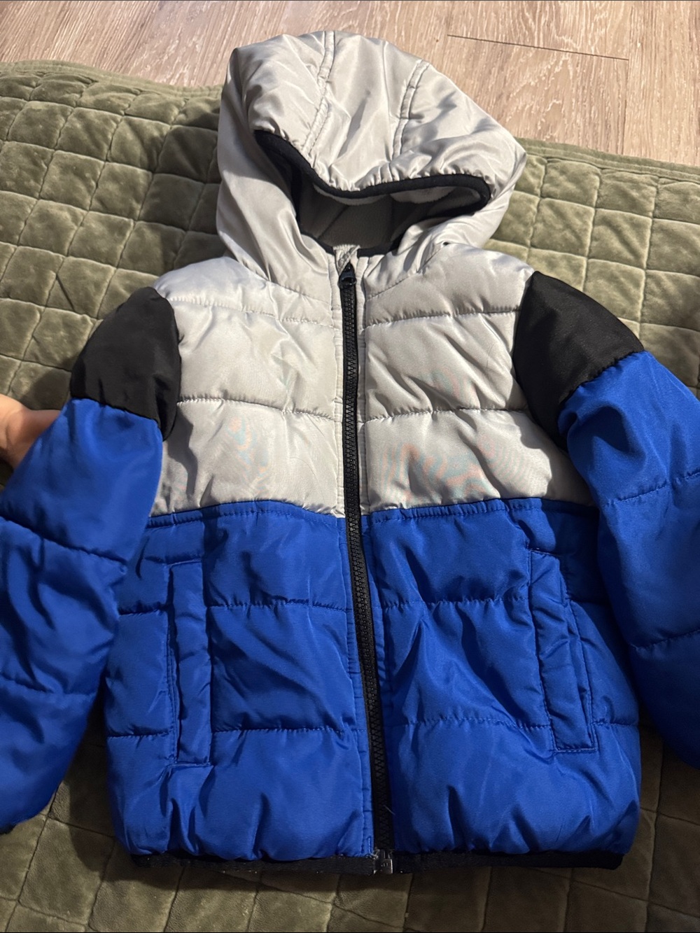 jumping beans Blue, Gray & Black Colorblock Puffer Jacket